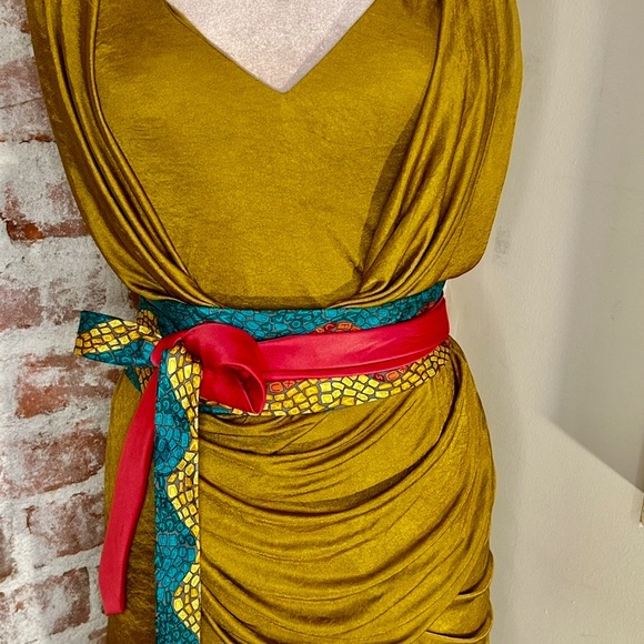 Gold Squares Hand Crafted Obi belt upcycled silk ties cummerbund Cinch OS - Picture 8 of 16